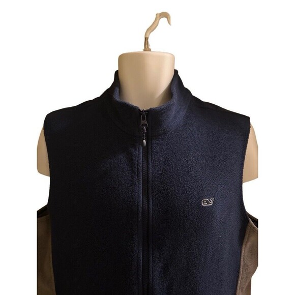 Vineyard Vines Men's M Navy Fleece Full Zip Vest Jacket Gray Side Panels - Picture 3 of 5